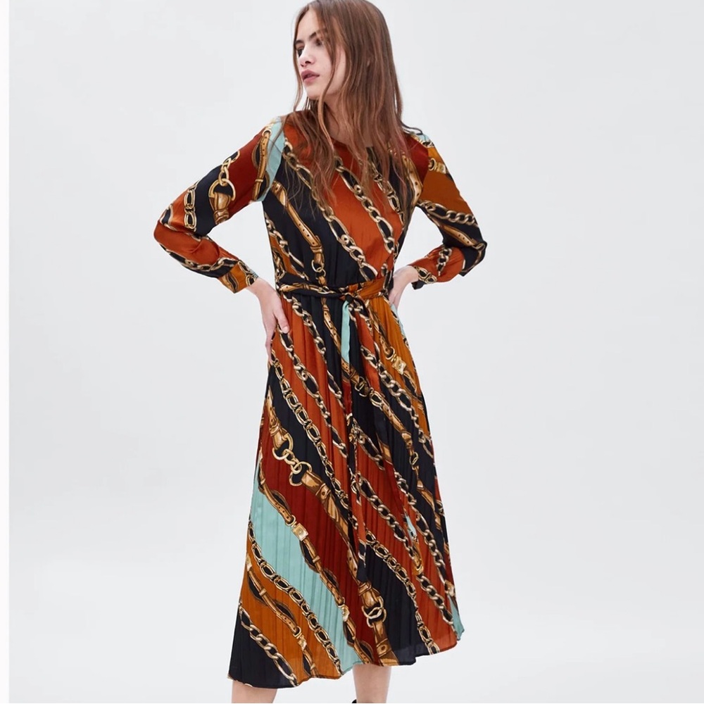 Zara Multicolor Chain Print Long Sleeve Dress